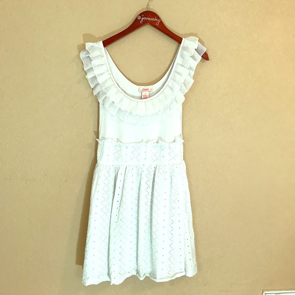 White eyelet cotton dress with sheer ruffle size 7
